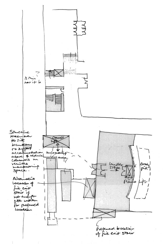 Royal Conservatory of Music Koerner Hall back-of-house understage stage level sketch