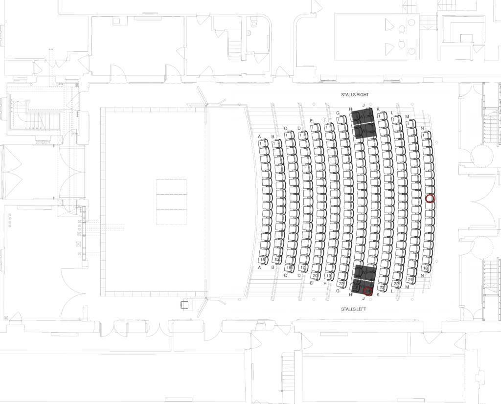 Nevill Holt Opera House interior sightlines plan